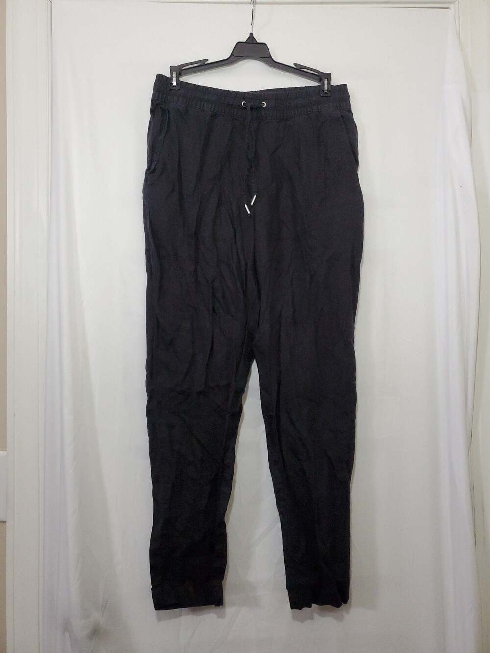 H&M L.O.G.G. Black Linen Blend Drawstring Jogger Pants Size 4